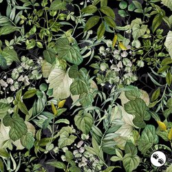 Botanical Garden Wild Foliage Black Fabric
