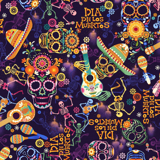 Day of the Dead - Skulls & Guitars Purple OA598631