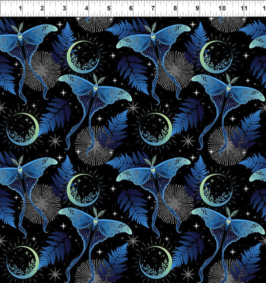 La Luna - Lunar Moths - Blue/Silver - Yardage