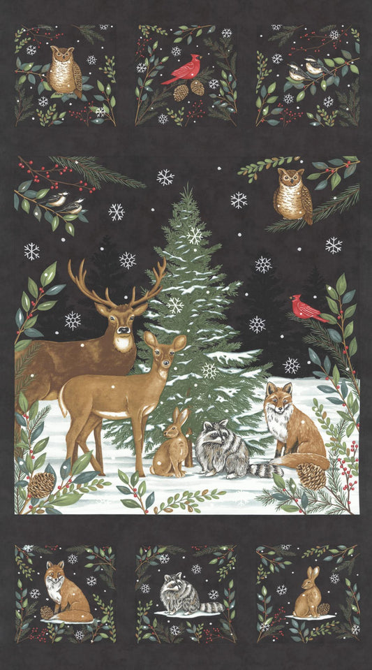 Woodland Winter Charcoal Black Panel