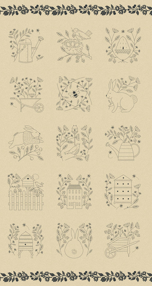 Bloom & Grow 8 block beige Linen Panel by Kathy Schmitz for Moda Fabrics (Copy)