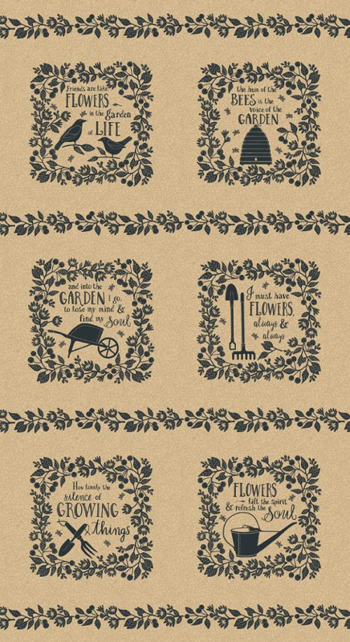 Bloom & Grow Tan Linen Panel by Kathy Schmitz for Moda Fabrics