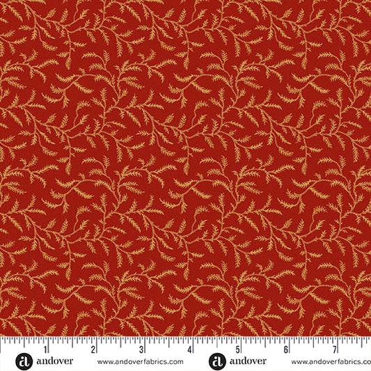 Autumn Woods Wildfern A-1550-R Crimson Fabric