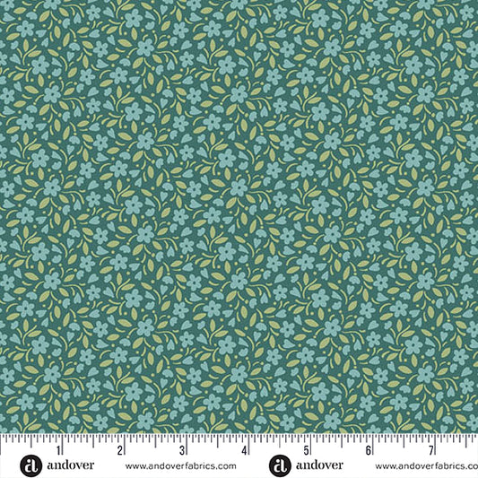 Heartland Hearts and Flowers Dark Teal Fabric