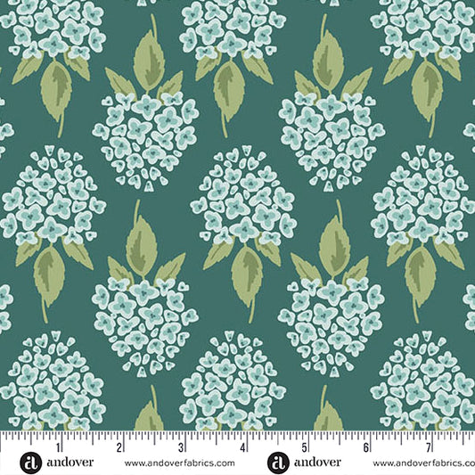Heartland Hydrangea Dark Teal Fabric