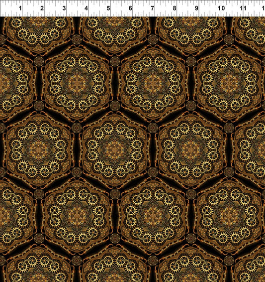 Steampunk Menagerie - Gear Stars - Gold - Yardage