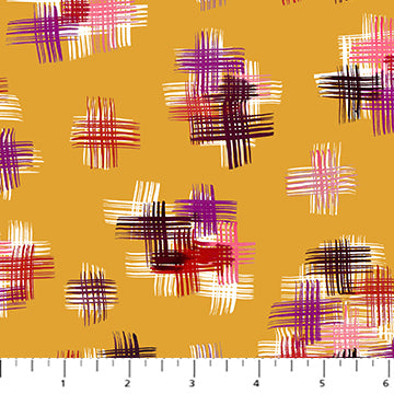 Painted Garden Crosshatch Ochre Fabric