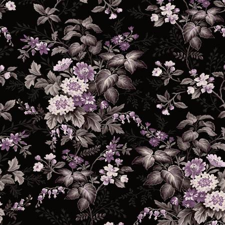 Blackberry Bramble - Large Floral - Black - Yardage