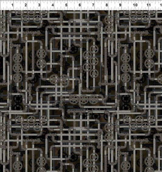 Steampunk Menagerie - Pipes - Gray - Yardage