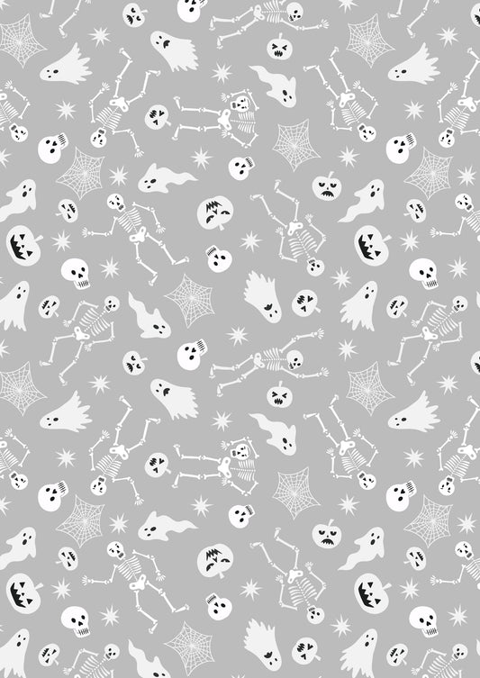 Witchy Woods Spooky Friends A885A Ghostly Gray Fabric
