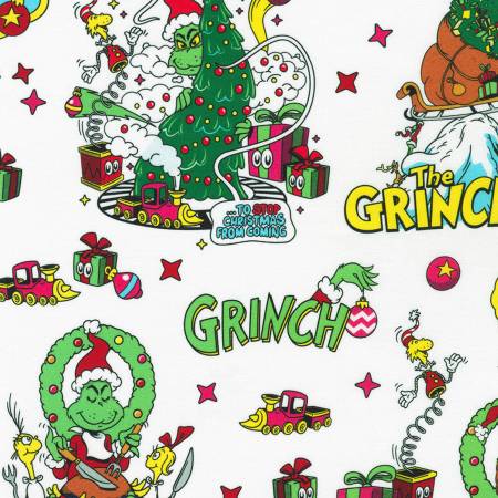How the Grinch Stole Christmas - Grinch White Quilting Cotton 231101-1 WHITE Yardage