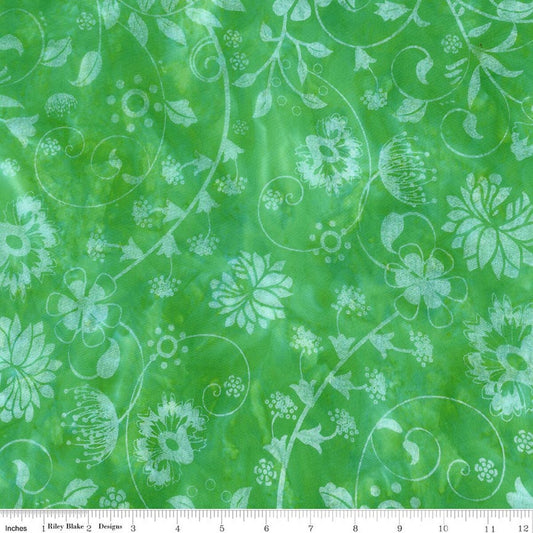 Wild Blossoms Sew Soft Rayon Batik - Green Apple - Yardage