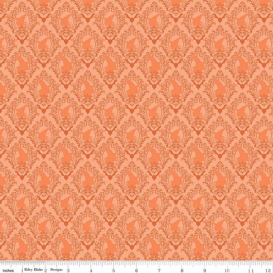 Spooky Schoolhouse Orange Damask Yardage