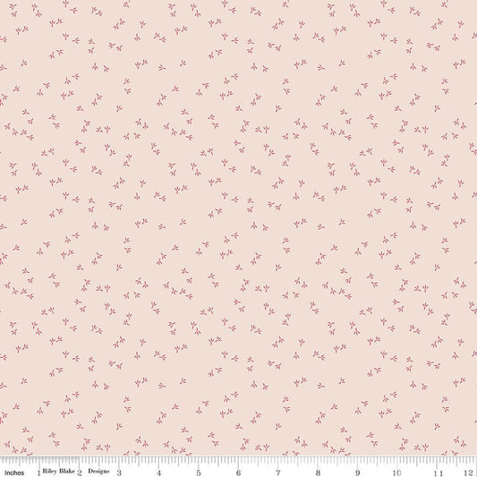 Farmer's Daughter - Chicken Tracks Background - Tea Rose - Yardage