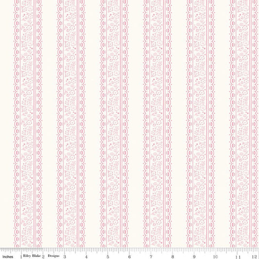 Sweet Pink - Floral Stripes - Cream - Yardage