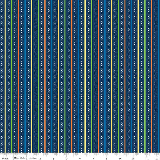 Summer's In Town - Stripes - Navy - Yardage