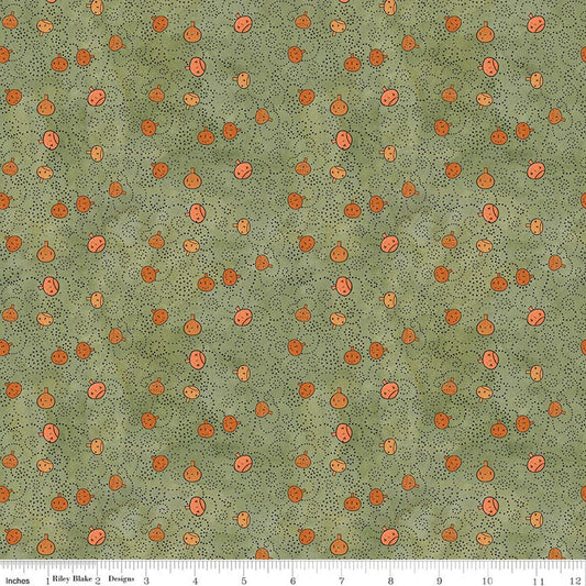 Spooky - Pumpkins - Green - Yardage