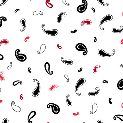 Crimson Royale - Tossed Paisleys - Black / White - Yardage