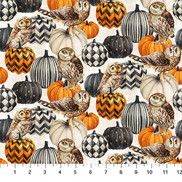 Night Owl - Owl & Pumpkin - Cream/Multi - Yardage