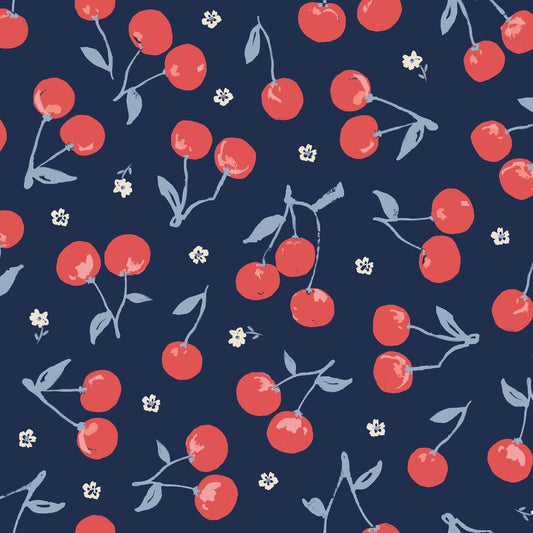 Jubilant - Cherries - Navy - Yardage