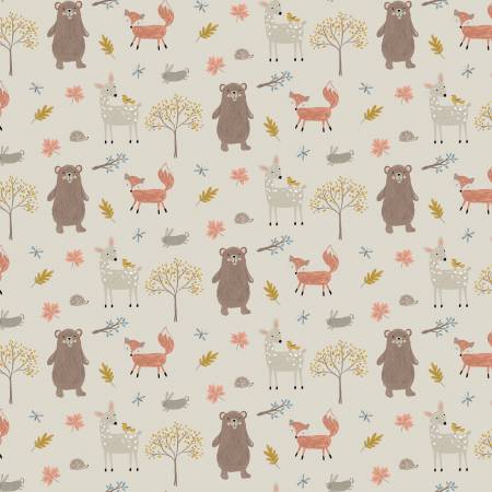 Flannel Woodland Creatures Taupe- Yardage