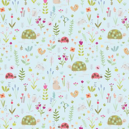 Flannel Garden Animals Sky- Yardage