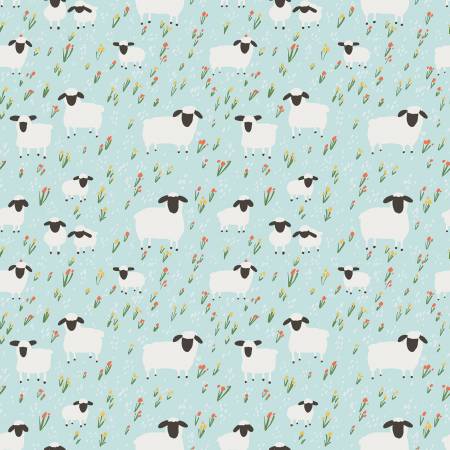 Flannel, Little Lambs, Blue - Yardage