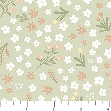Silly Goose Packed Flowers Sage Multi Fabric
