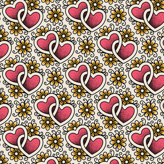 Love, Ink - Joined Hearts - Cream - Yardage