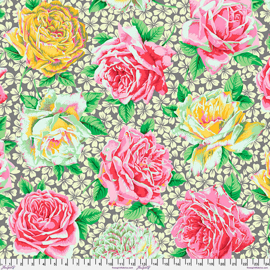 Kaffe Fassett Collective February 2026 - Rose Bloom - Grey - Yardage
