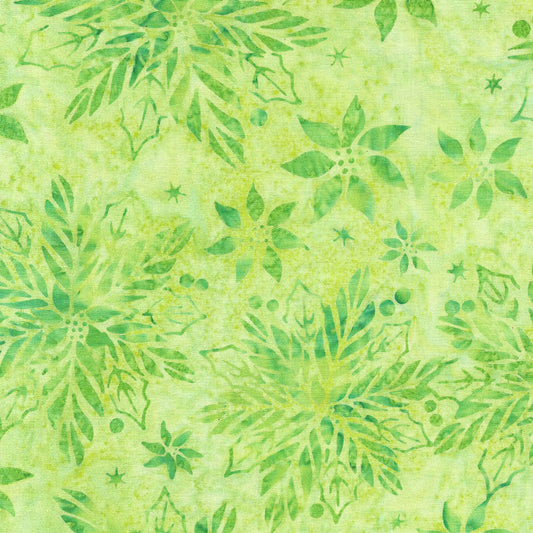 Island Batik -Lumin Fabrics Bright Tidings Poinsettia Floral Green Pistachio- fabric