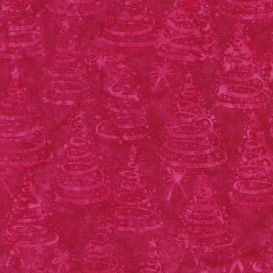 Island Batik -Lumin Fabrics Bright Tidings Christmas Trees Red Crimson- fabric