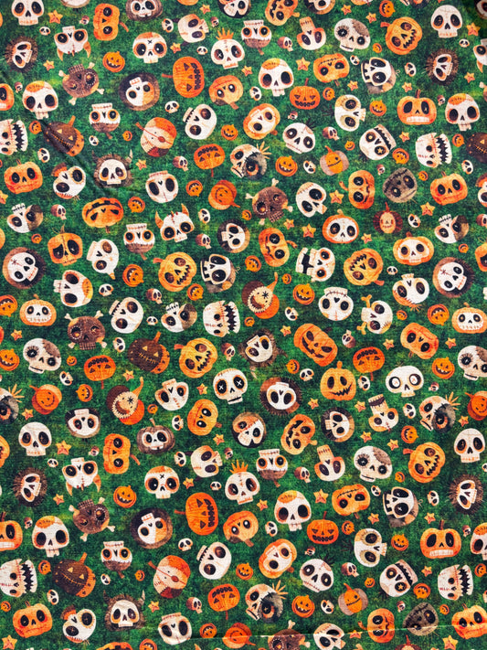 A Haunting We Will Go - Skull & Pumpkin Toss - Green - Yardage