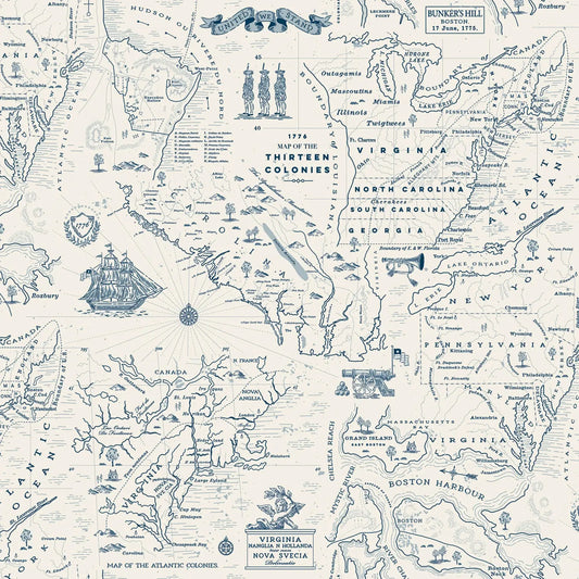Independence - Colonial Map - Cream - Yardage