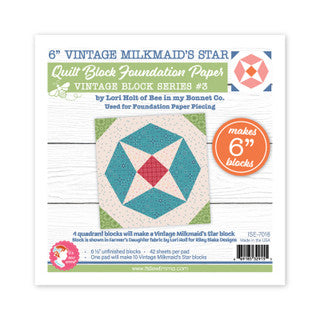 6” Vintage Milkmaid’s Star Quilt Block Foundation Paper