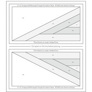 Scrappy Half-Rectangle Triangle Foundation Pad - 25 Different Paper-Pieced Designs - 3" x 6" Finished Size