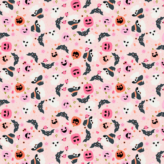 Not Scary - Going Batty - Pink - Yardage