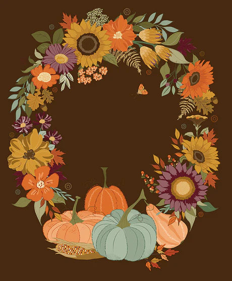 The Awe of Autumn - PANEL - Wreath - Brown
