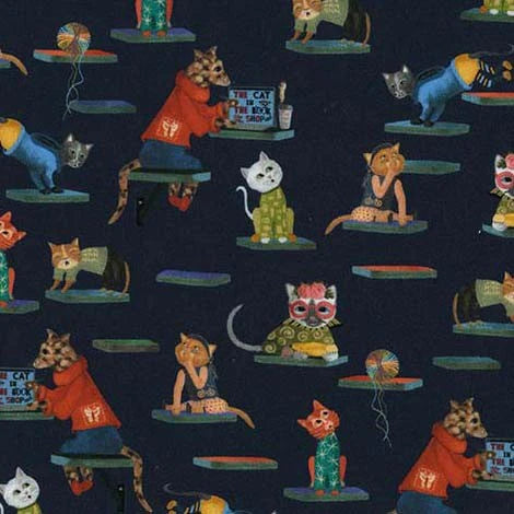Purrsuit of Coffeeness Cat Tower DDC12483-NAVY-D Yardage