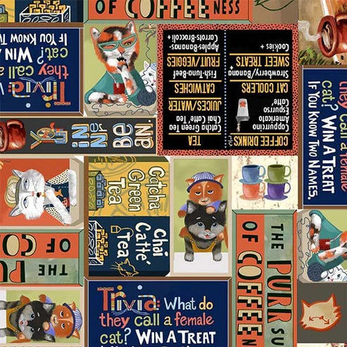 Purrsuit of Coffeeness Coffee, Cats and Chill DDC12482-MULT-D Yardage