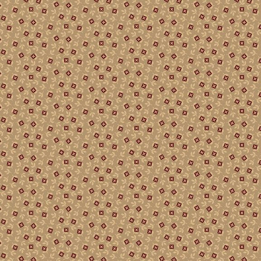 Old Village Greens - Square Flowers - Beige - Yardage