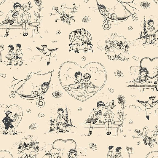 Be My Valentine Toile Cream Fabric