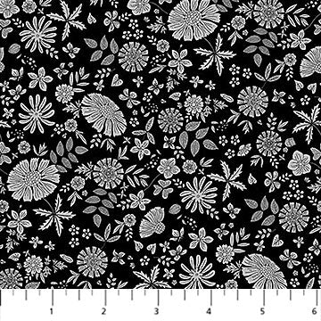 Floral Romance - Marigold - Black - Yardage