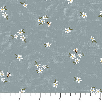 Humblebee Tossed Daisy Blue Fabric