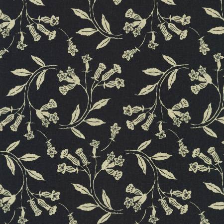 Plants Black Cotton Flax Prints Fabric