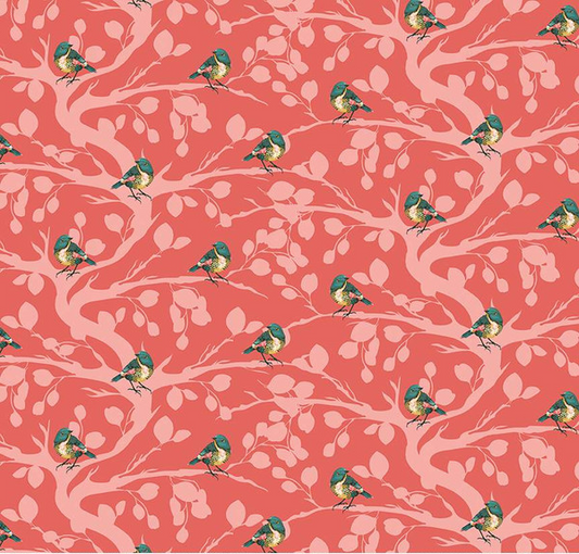 Porch Swing Birds and Branches Coral Yardage