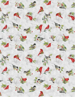 Frosty Frolic Bird Toss Light Gray Yardage