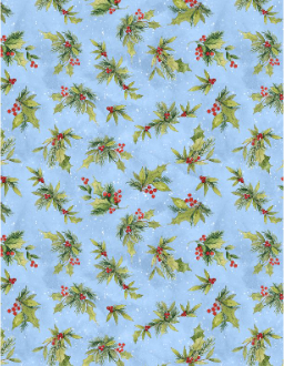 Frosty Frolic Holly Blue Yardage