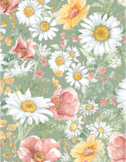 Daisy Days Packed Floral Green Yardage