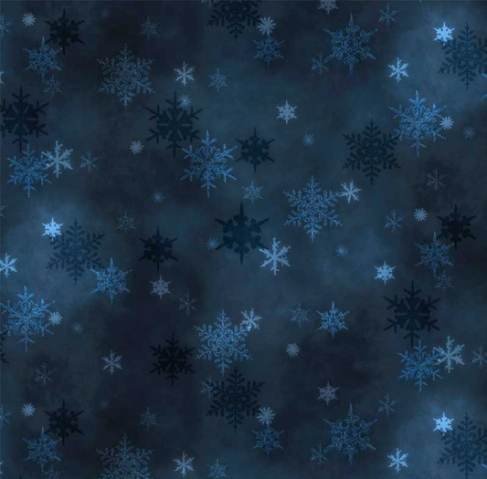 Snowfall Little Snowflakes Navy Yardage